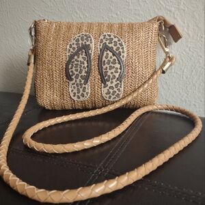 Sondra Roberts Squared Woven Straw Rafia Flip Flop Crossbody Bag